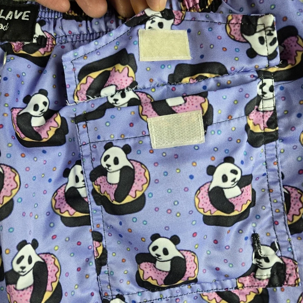 Ocean Slave By Too Good Swim Trunk Mens XL 32x5 Purple Panda In A Donut Lined